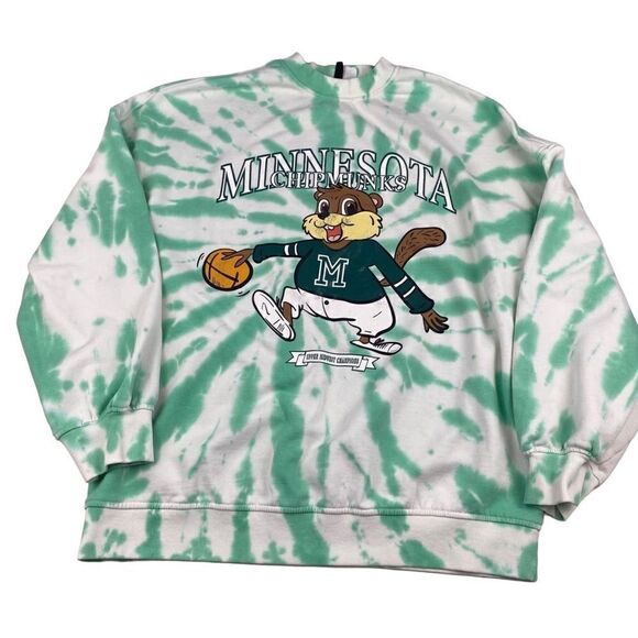 H&M Minnesota Chipmunks Champion Tie Dye Oversized Sweatshirt Light Green Large - Picture 2 of 6